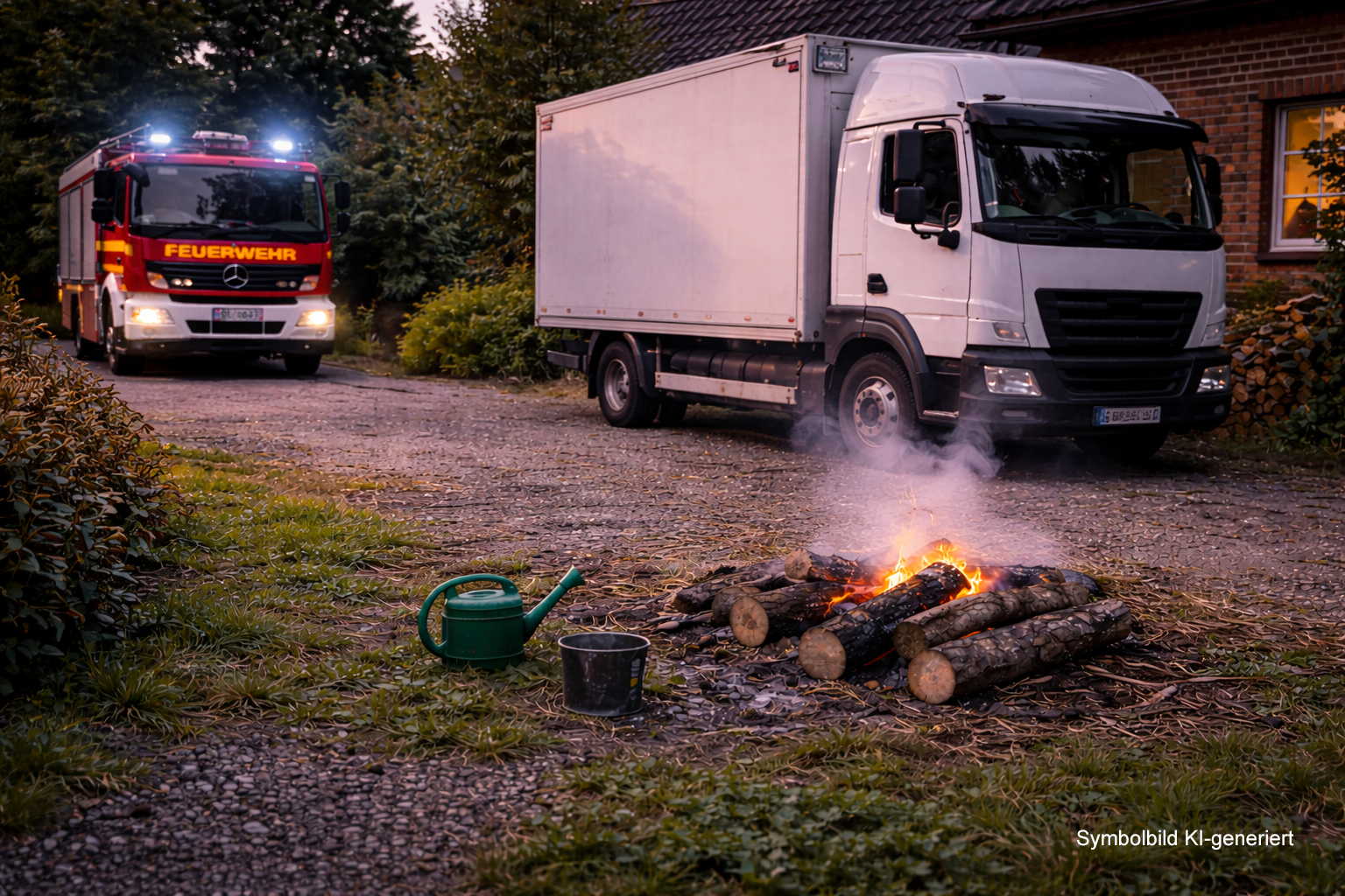 Mehr über den Artikel erfahren Brennt Holz nahe LKW